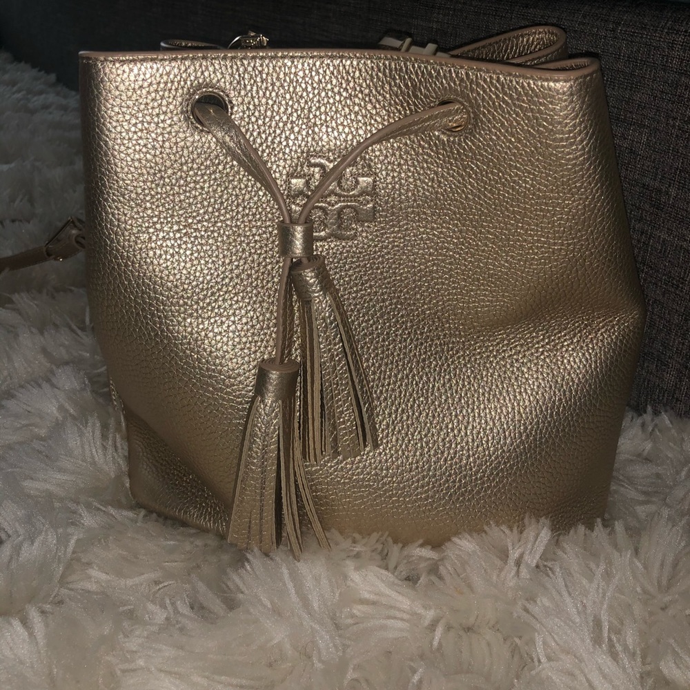 Tory Burch gold bucket bag